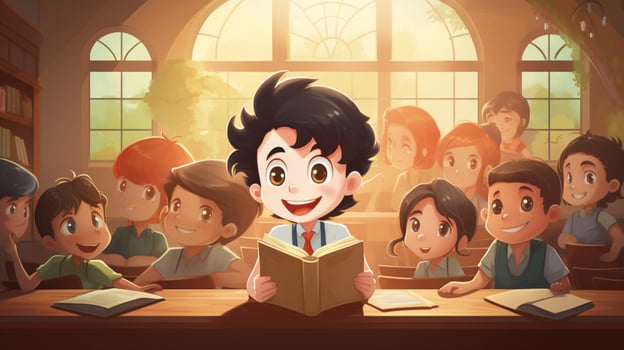 smiling children in classroom learning and studying photo