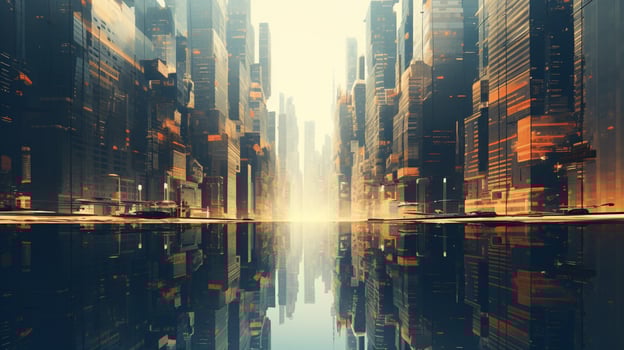 tall skyscrapers reflect futuristic development of city photo