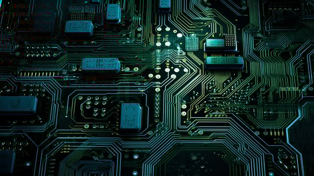 technology intricate circuit board a complex green blue photo