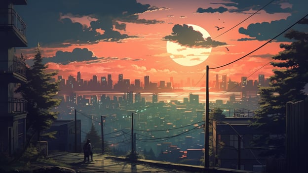 tranquil scene of nature beauty in urban landscape at sun photo
