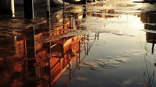 wet reflection on dirty water environmental damage photo