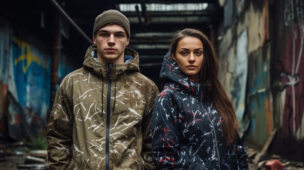 young adults in camouflage clothing looking confident photo