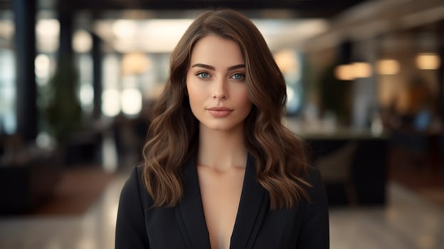 young businesswoman with brown hair looking confident photo