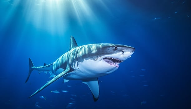 Majestic underwater giant, swimming close to the blue reef generated by AI photo