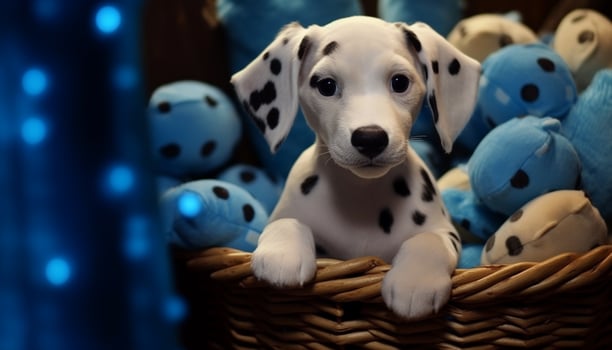 Cute puppy playing outdoors, looking at camera with innocence generated by AI photo