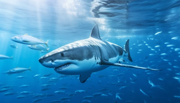 Majestic underwater reef showcases large, sharp teeth of endangered species generated by AI photo