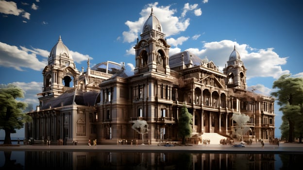 Architectural Time Travel. Historical Building Restoration. AI Generated photo