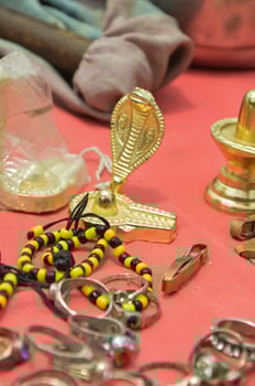 Religious Shop selling Shiv ling and Hindu Religion Worship Materials photo