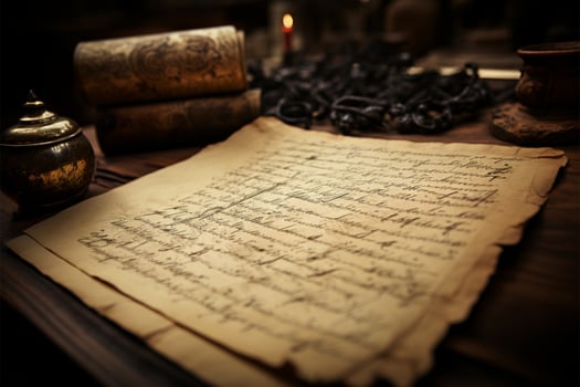 Antique manuscript page with focused calligraphy, selective text emphasis AI Generated photo