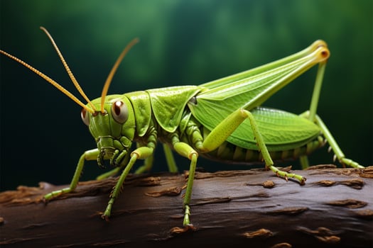 Graceful grasshopper rests on a textured leaf, perfect for text AI Generated photo