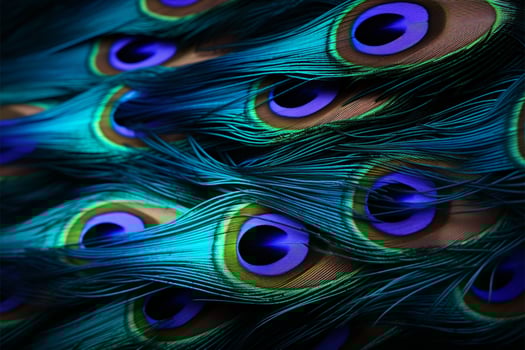Peacock feathers in vivid macro shots, ready for your text AI Generated photo