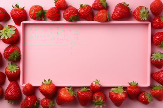 Picture frame crafted with strawberries, soft pink matte, and red AI Generated photo