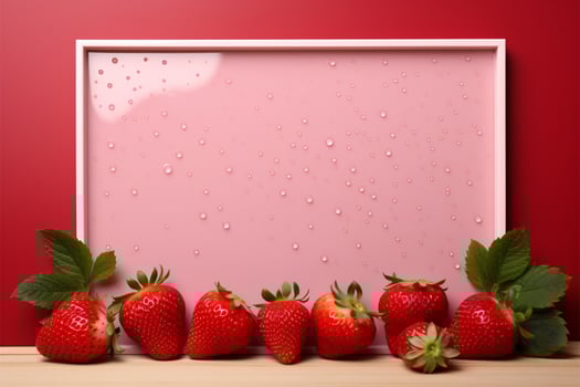 Soft pink canvas, strawberry frame, and a dash of vibrant red AI Generated photo
