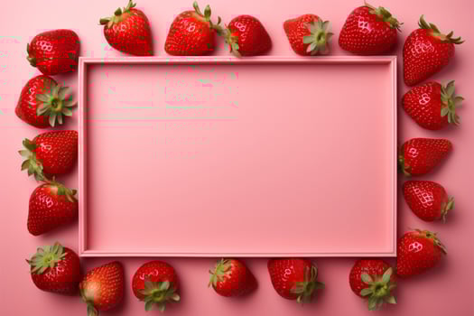 Strawberry frames minimalism on a soft pink matte, red allure AI Generated photo