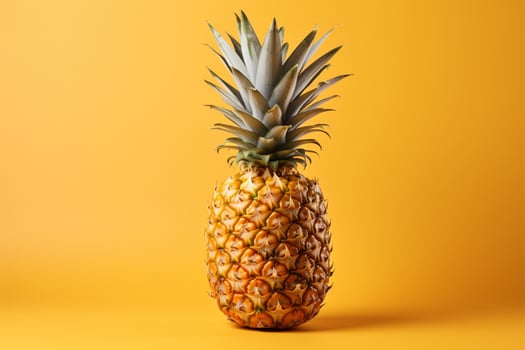 A warm, sweet pineapple on a soft yellow background with text space AI Generated photo