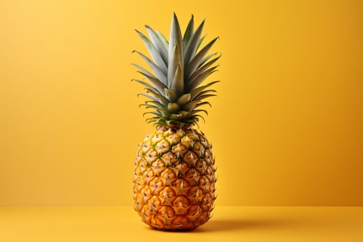 A warm, sweet pineapple on a soft yellow background with text space AI Generated photo