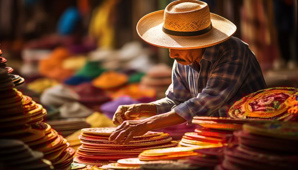 an old man in a hat is working on a string of yarn Ai Generated photo
