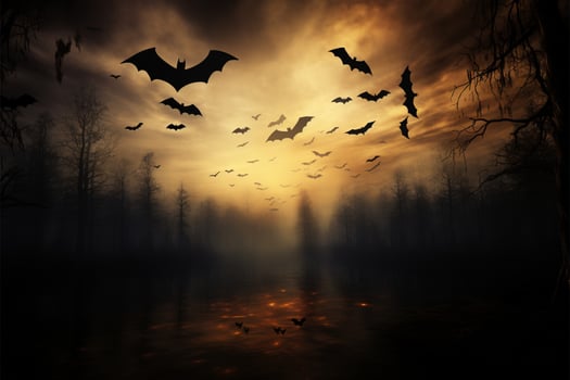 Haunting twilight silent bat wings paint eerie silhouettes in the sky AI Generated photo