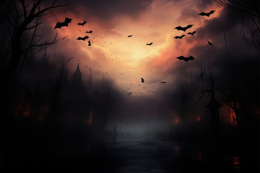 Haunting twilight silent bat wings paint eerie silhouettes in the sky AI Generated photo