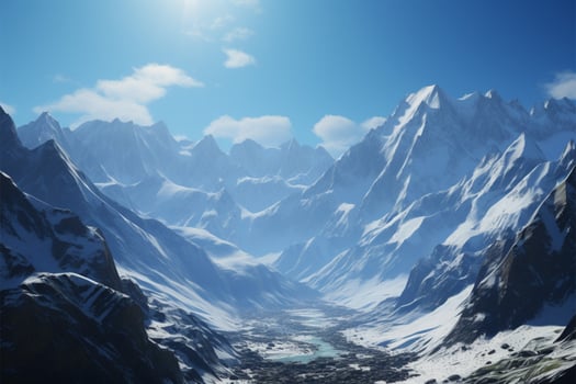 Snowy summits and glistening glaciers paint a stunning mountain tableau AI Generated photo