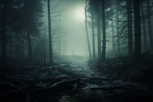 Spooky forest wilderness shrouded in an eerie veil of mystery and horror AI Generated photo