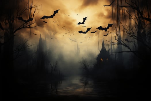 Twilights canvas bats wings cut silently, forming haunting silhouettes AI Generated photo