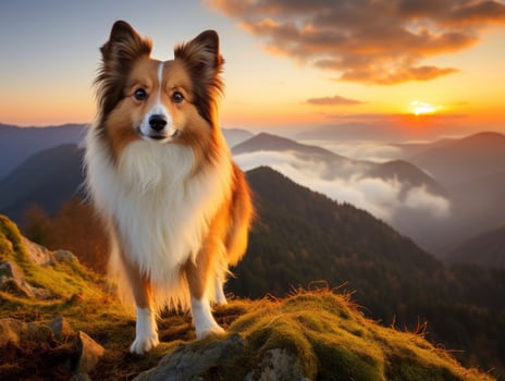 Majestic dog standing proudly on a mountain peak AI Generative photo