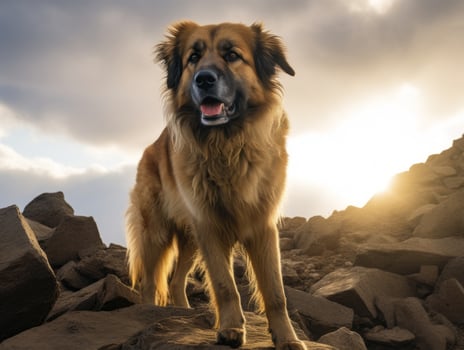Majestic dog standing proudly on a mountain peak AI Generative photo