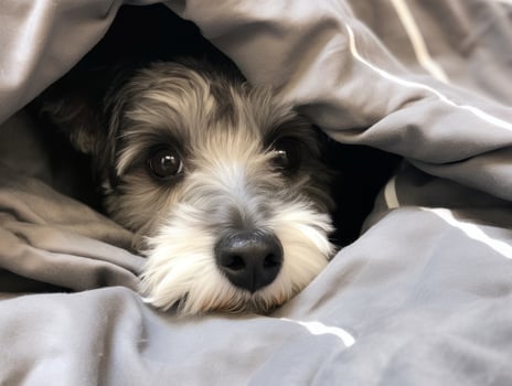 Mischievous dog peeking out from a cozy blanket fort AI Generative photo