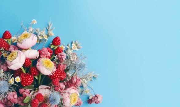 Artistic arrangement of fruits and flowers. AI Generative photo