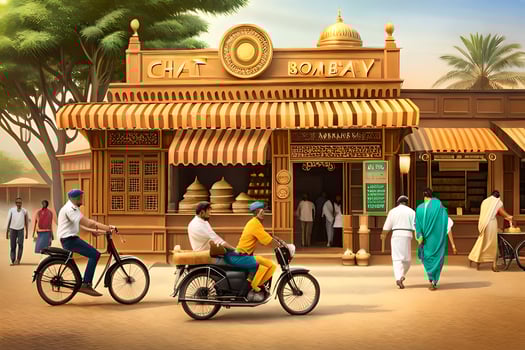 a painting of people walking past a shop. AI-Generated photo