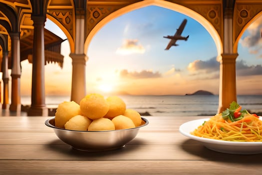 indian food with airplane in the background. AI-Generated photo