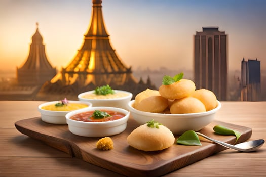 indian food with city view in background. AI-Generated photo