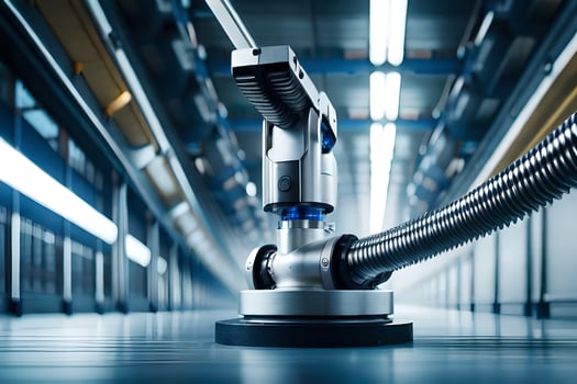 a robot cleaning a floor in a large building. AI-Generated photo