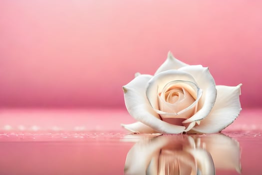 a single white rose on a pink background. AI-Generated photo