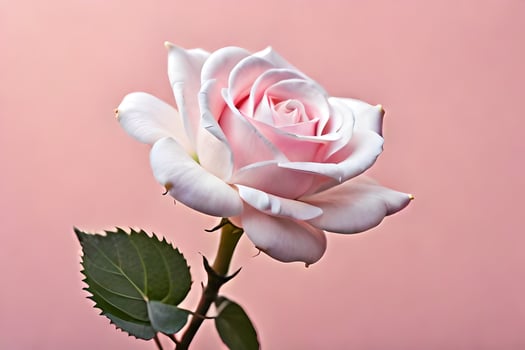 a single white rose is shown against a pink background. AI-Generated photo