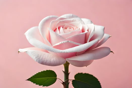 a single white rose is shown against a pink background. AI-Generated photo