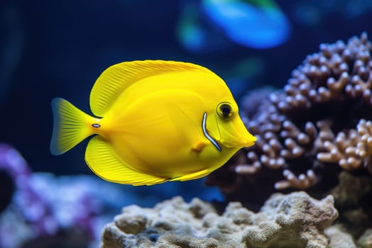 Yellow tang fish on coral reef. Generative AI photo