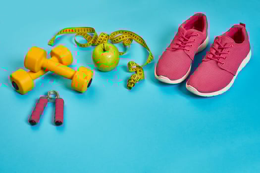 Sneakers, centimeter, green apple, weight loss, running, healthy photo