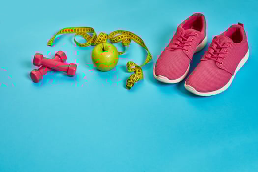 Sneakers, centimeter, green apple, weight loss, running, healthy photo