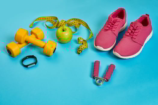 Sneakers, centimeter, green apple, weight loss, running, healthy photo