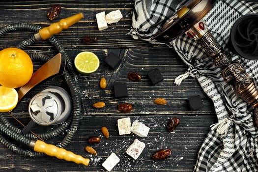 Arabic hookah with a tobacco flavor of a mixture of citruses photo