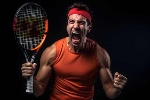 Tennis player shouting over black background. Sport and competition concept AI Generated photo