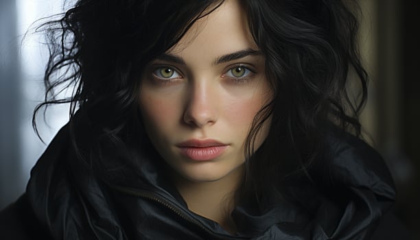AI generated Beautiful woman with brown hair looking at camera with confidence generated by AI photo