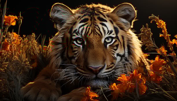 AI generated Majestic Bengal tiger staring, its beauty in nature captivating generated by AI photo