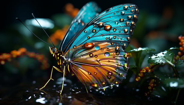 AI generated Vibrant butterfly wing showcases nature beauty in close up generated by AI photo