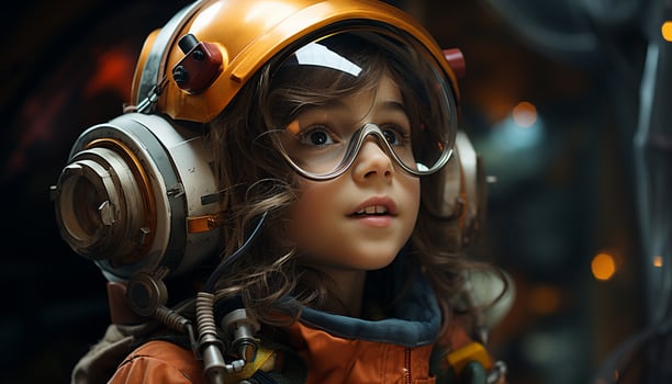AI generated Smiling girl wearing headphones, enjoying technology outdoors, radiating happiness generated by AI photo