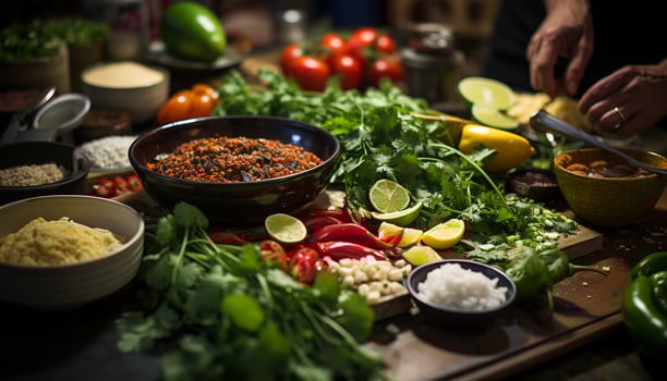AI generated Fresh, healthy salad with organic vegetables, lime, and cilantro generated by AI photo