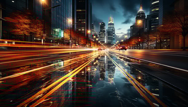 AI generated City lights blur in the night, a vibrant urban symphony generated by AI photo