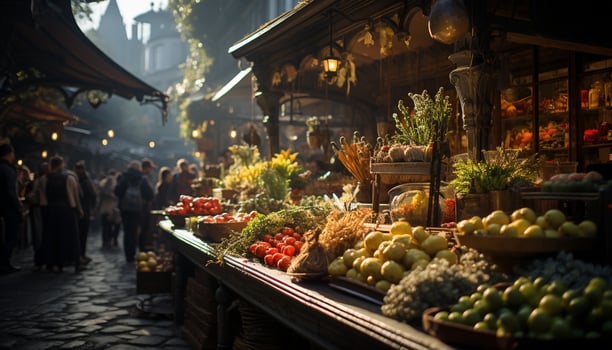 AI generated Freshness and variety at the famous night market vendor generated by AI photo